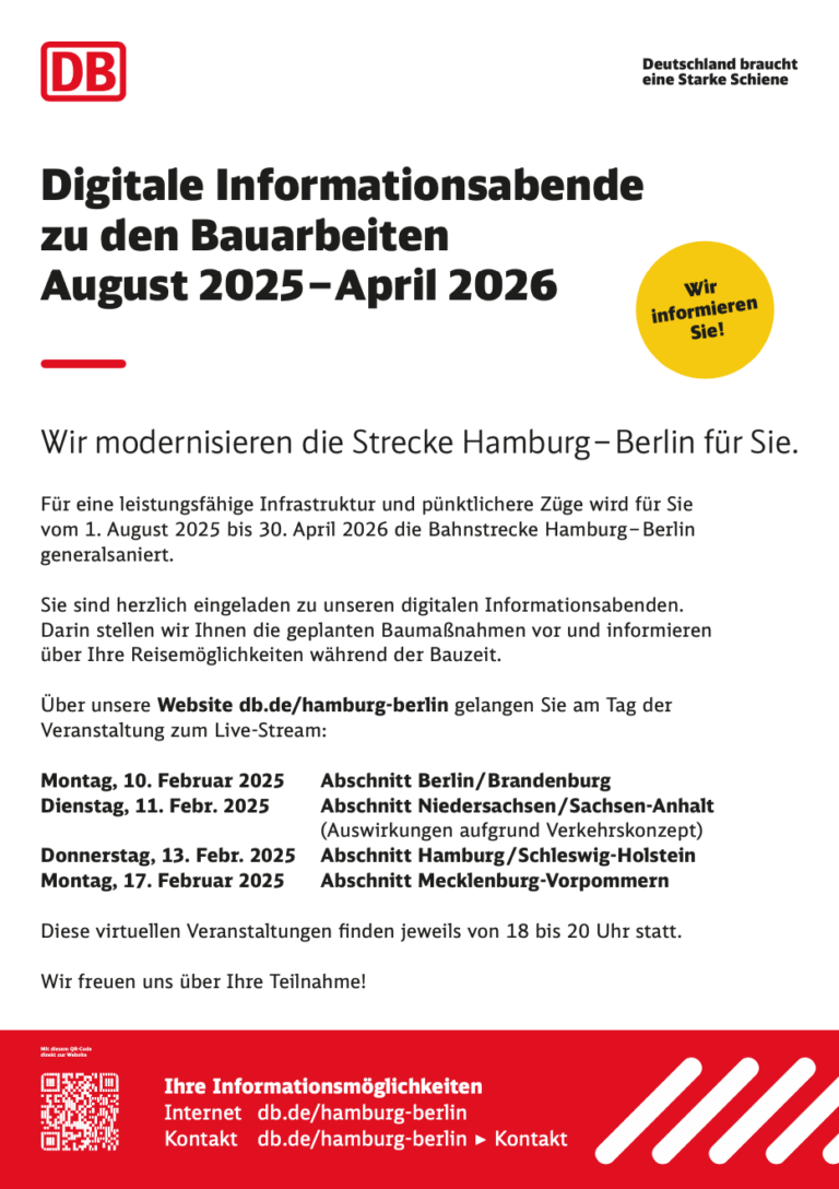 Informationsveranstaltung für die Generalsanierung Hamburg–Berlin